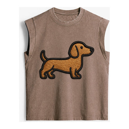 Dachshund Modern Elongated Silhouette Vintage Washed Tank – Brown