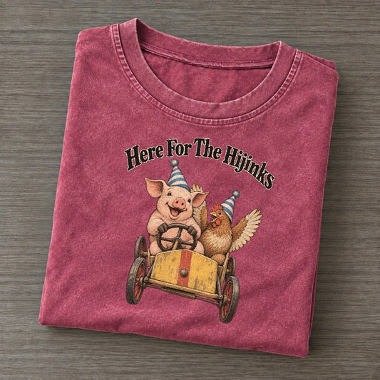 Here For The Hijinks Kerfuffle Club Vintage T-shirt – Raspberry