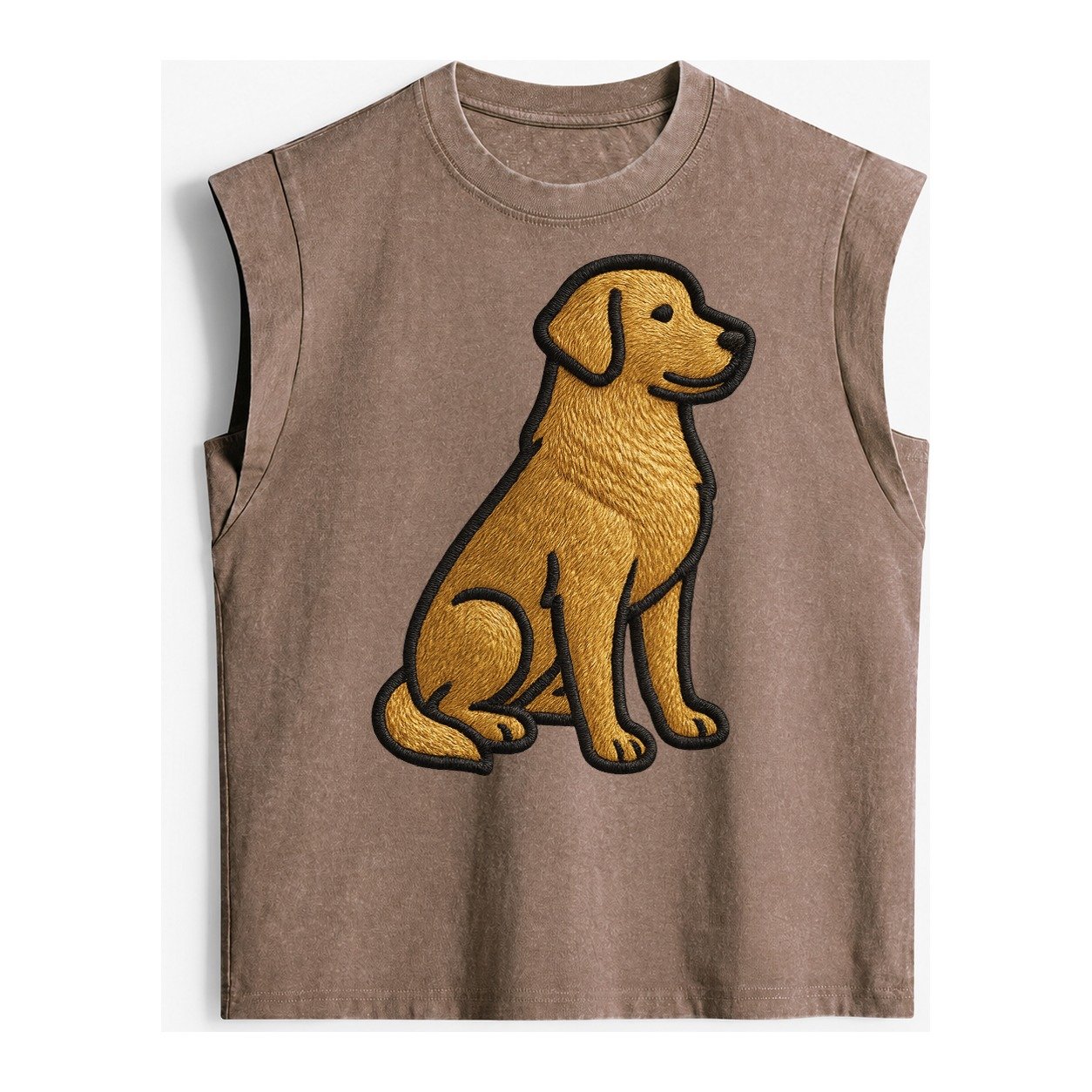 Golden Retriever Contemporary Geometri Vintage Washed Tank – Brown