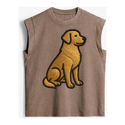 Golden Retriever Contemporary Geometri Vintage Washed Tank – Brown