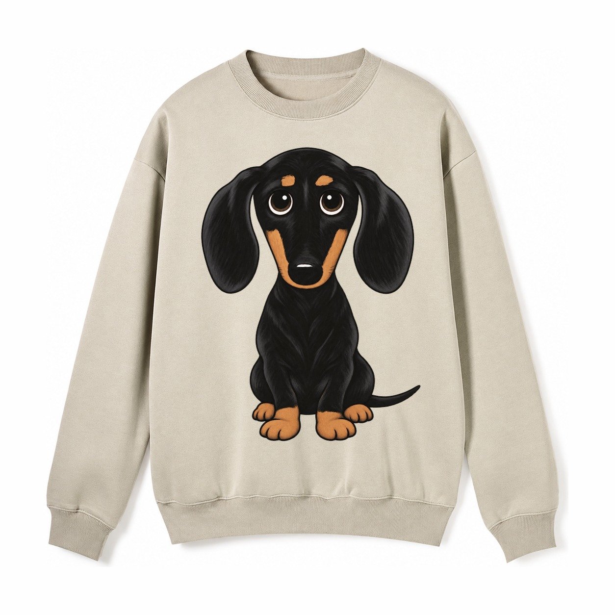 Retro Dachshund Fleece Sweatshirt – Light Khaki