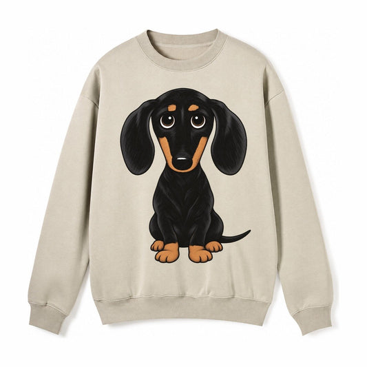 Retro Dachshund Fleece Sweatshirt – Light Khaki