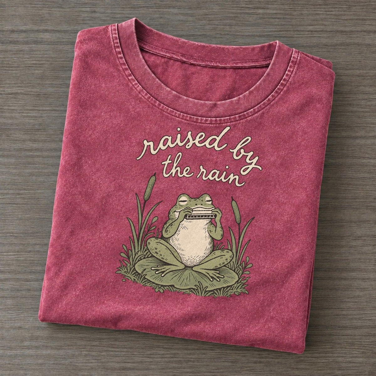 Harmonica In The Reeds Pond Folk Vintage T-shirt – Raspberry