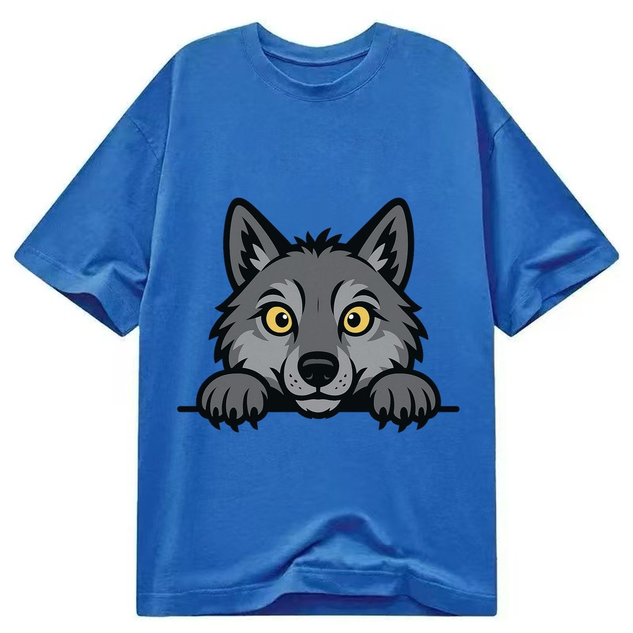 Wolf Intense Yellow Eyes Gray Fur Pointed Ears Powerful Paws Classic T-shirt – Blue