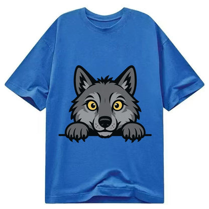 Wolf Intense Yellow Eyes Gray Fur Pointed Ears Powerful Paws Classic T-shirt – Blue