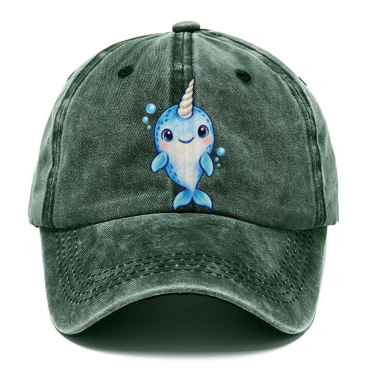 Narwhal Front Tusk Hello Sea Sprite Classic Cap – Forest Mist