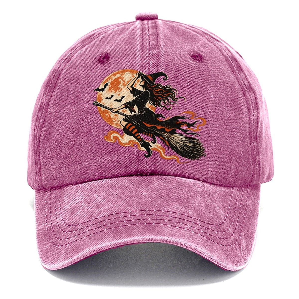 Witch on Broomstick with Full Moon Classic Cap – Dusty Rose