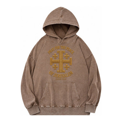 Jerusalem Cross Vintage Washed Hoodie – Brown