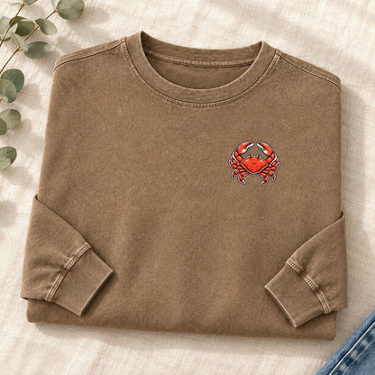 Scarlet Crab Left Chest Washed Long Sleeve T-Shirt – Coffee