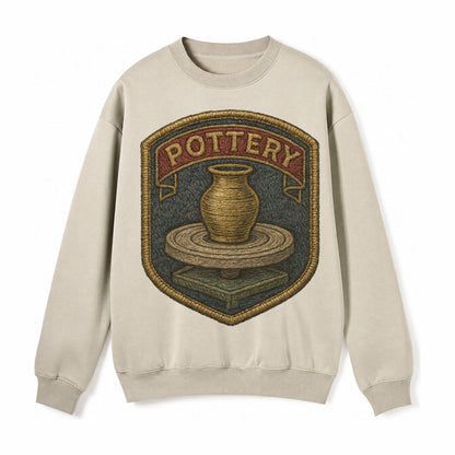 Pottery Wheel With Clay Vessel Ceramicist Symbol Fleece Sweatshirt – Light Khaki