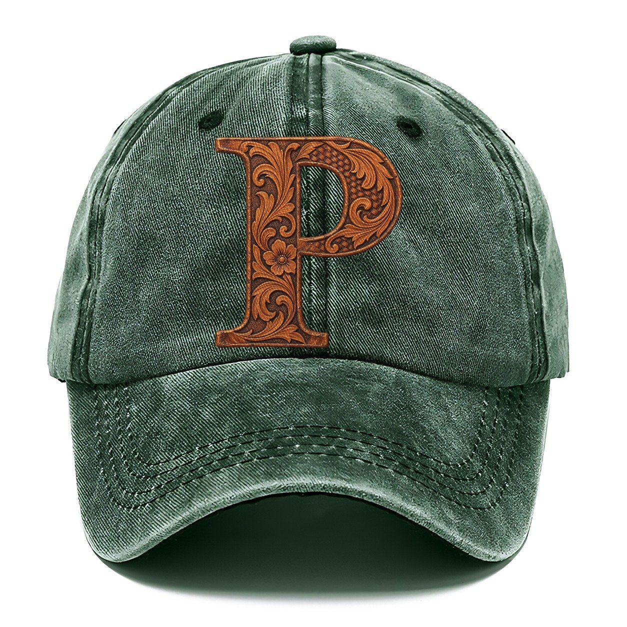 Tooled Leather P Monogram Classic Cap – Forest Mist