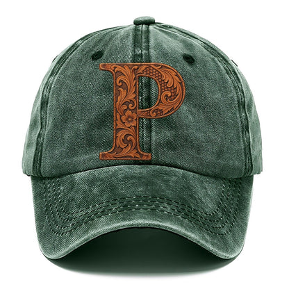 Tooled Leather P Monogram Classic Cap – Forest Mist
