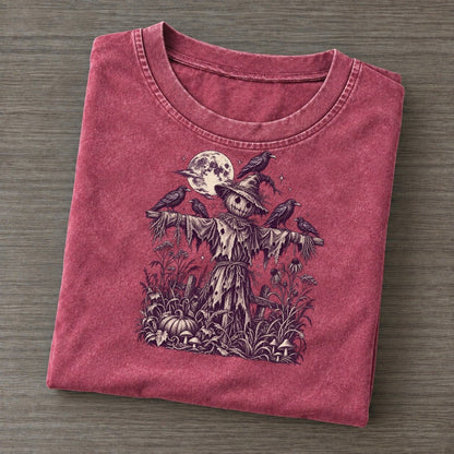 Crows On The Scarecrow Midnight Haunt Vintage T-shirt – Raspberry