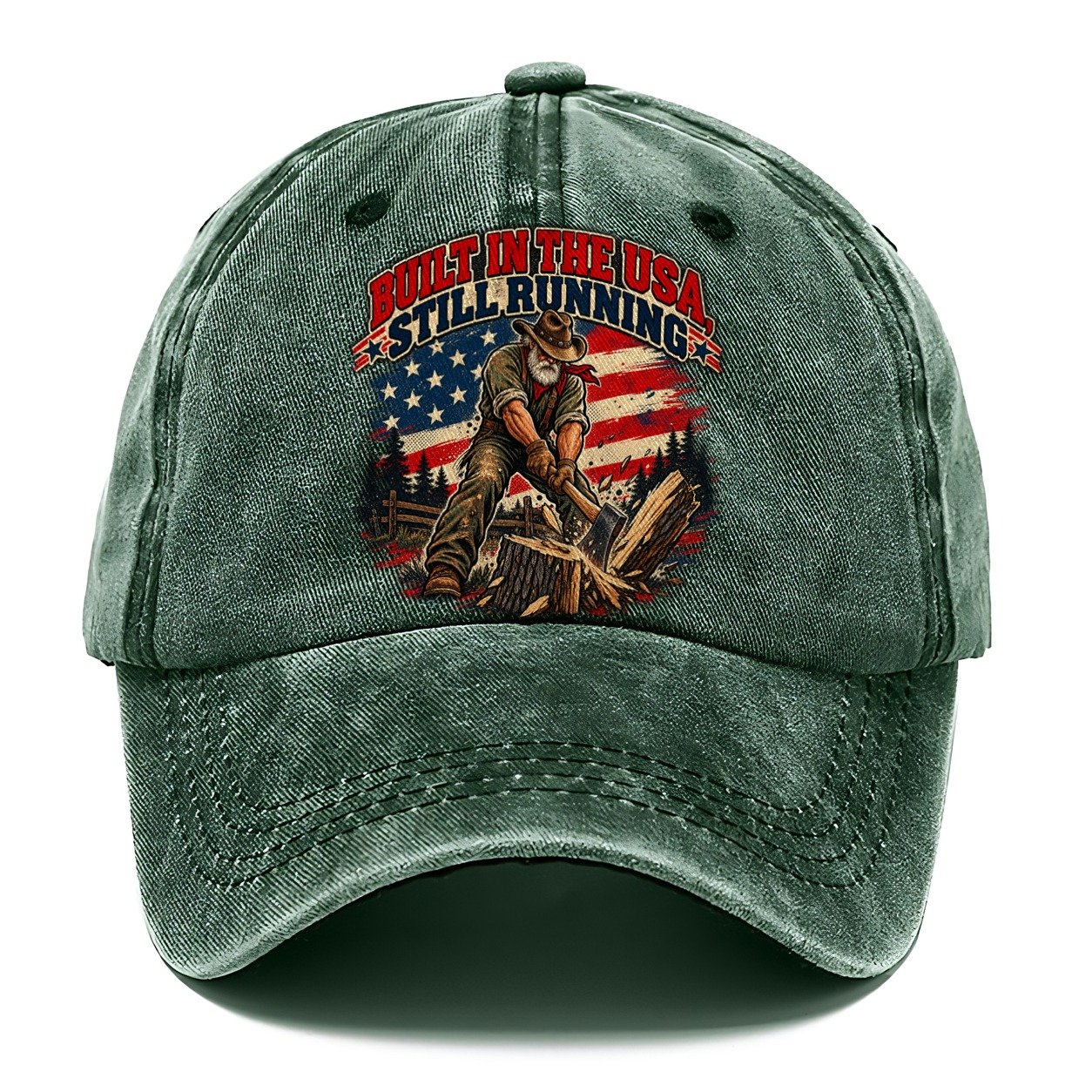 Built In The Usa Still Running Old Man Strong Classic Cap – Forest Mist