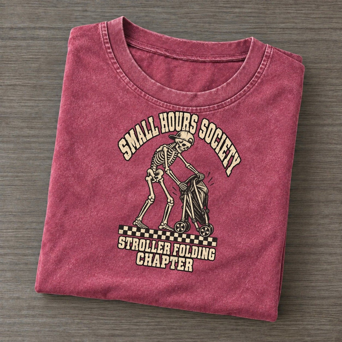 Stroller Fold Small Hours Society Vintage T-shirt – Raspberry