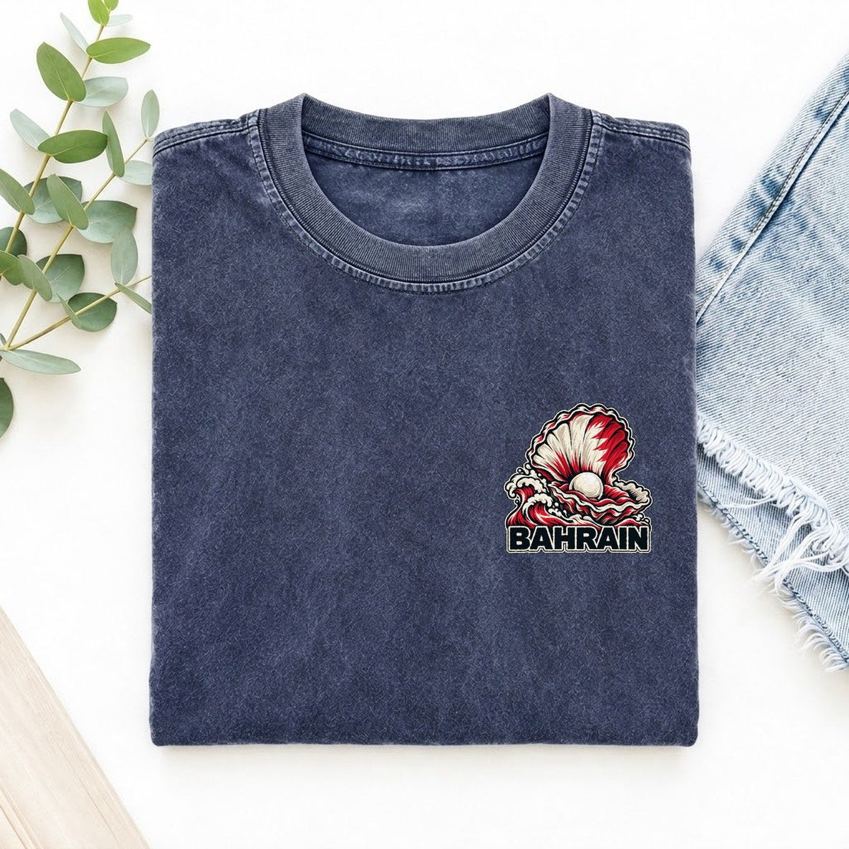Bahrain Country Pride Left Chest Vintage T-shirt – Blue