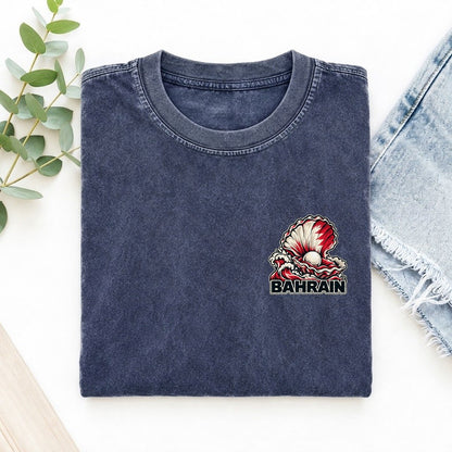 Bahrain Country Pride Left Chest Vintage T-shirt – Blue