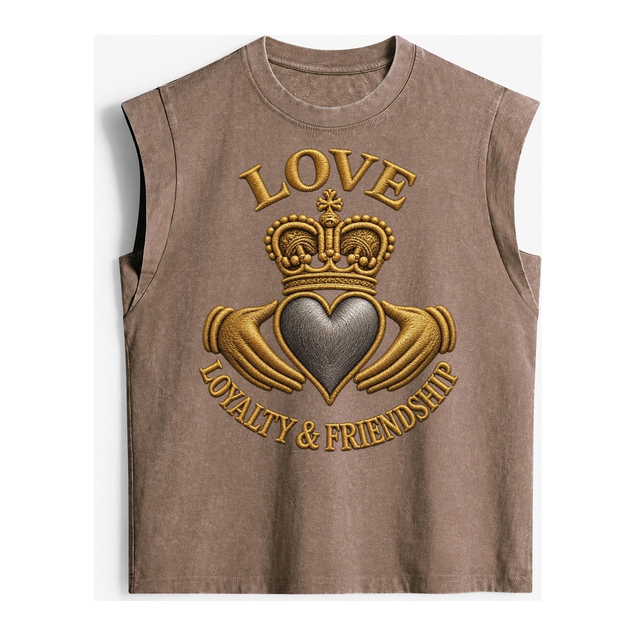 Claddagh Symbol Vintage Washed Tank – Brown