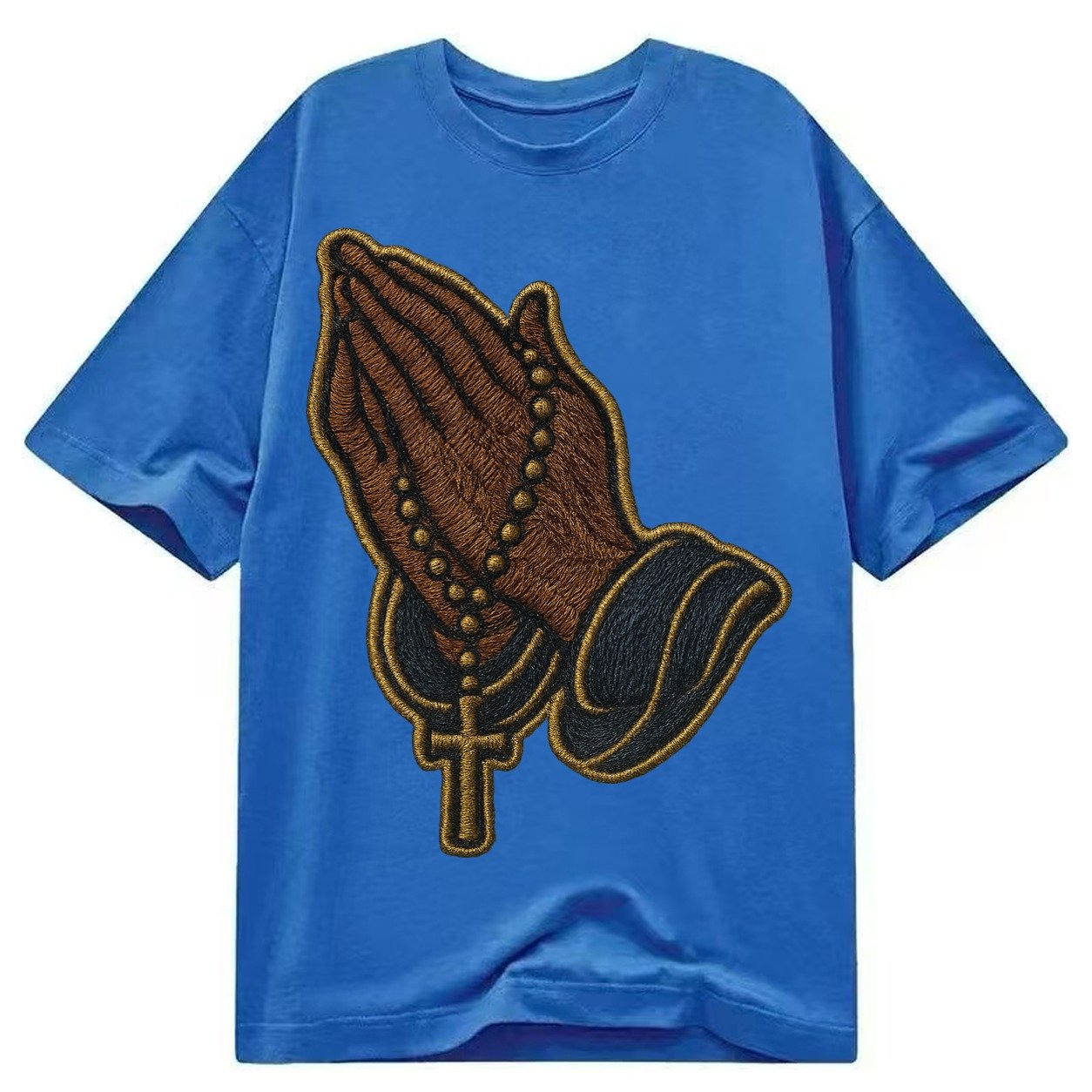Praying Hands Clasped Hands In Prayer Position With Rosary B Classic T-shirt – Blue