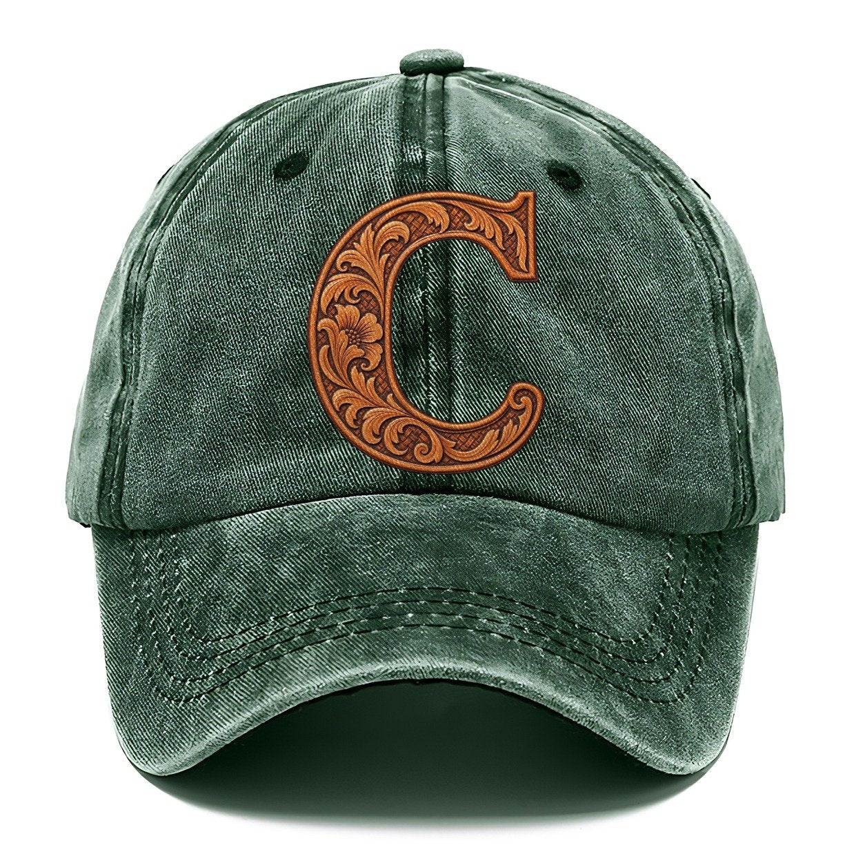 Tooled Leather C Monogram Classic Cap – Forest Mist