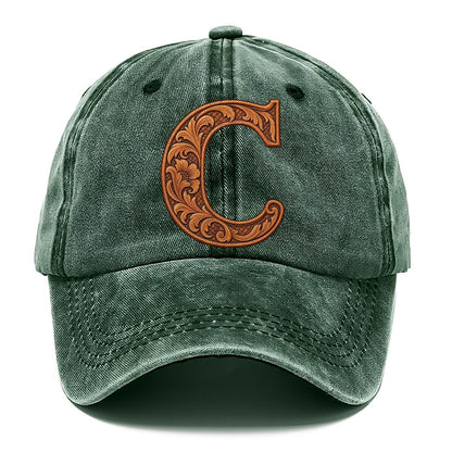 Tooled Leather C Monogram Classic Cap – Forest Mist