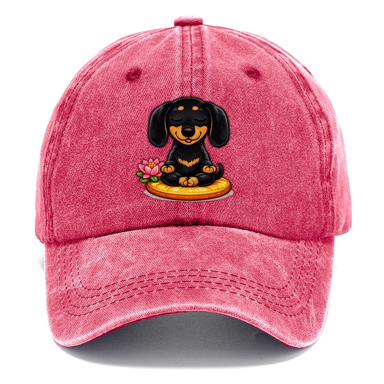 Meditating Dachshund Cushion Classic Cap – Pomegranate Blush