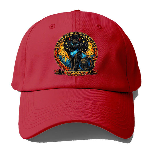 Stained Glass Black Cat Baseball Cap – Red