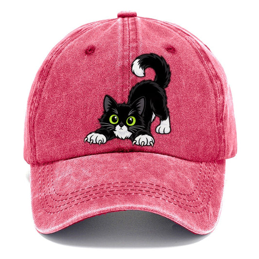 Tuxedo Cat Stretching Peeking Cats Classic Cap – Pomegranate Blush