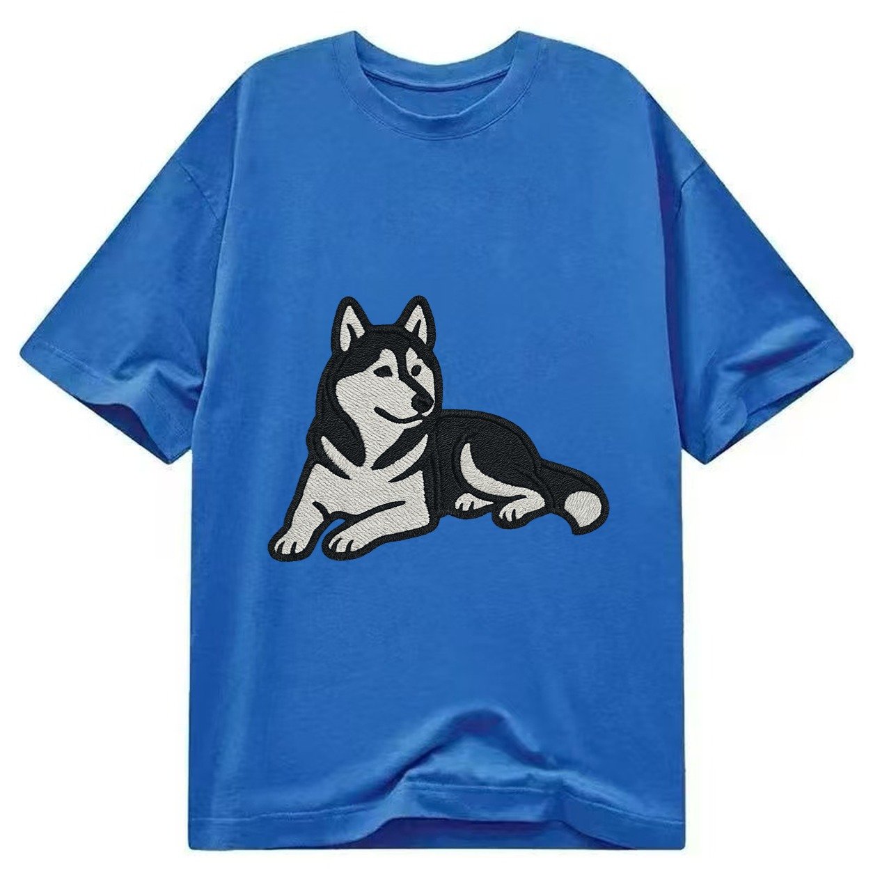 Siberian Husky Black And White Relaxed Lying Down With Head Classic T-shirt – Blue
