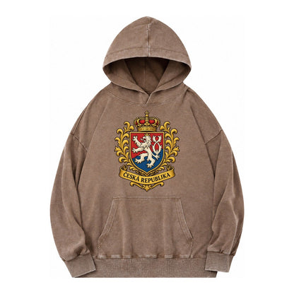 Czech Republic Lion Vintage Washed Hoodie – Brown