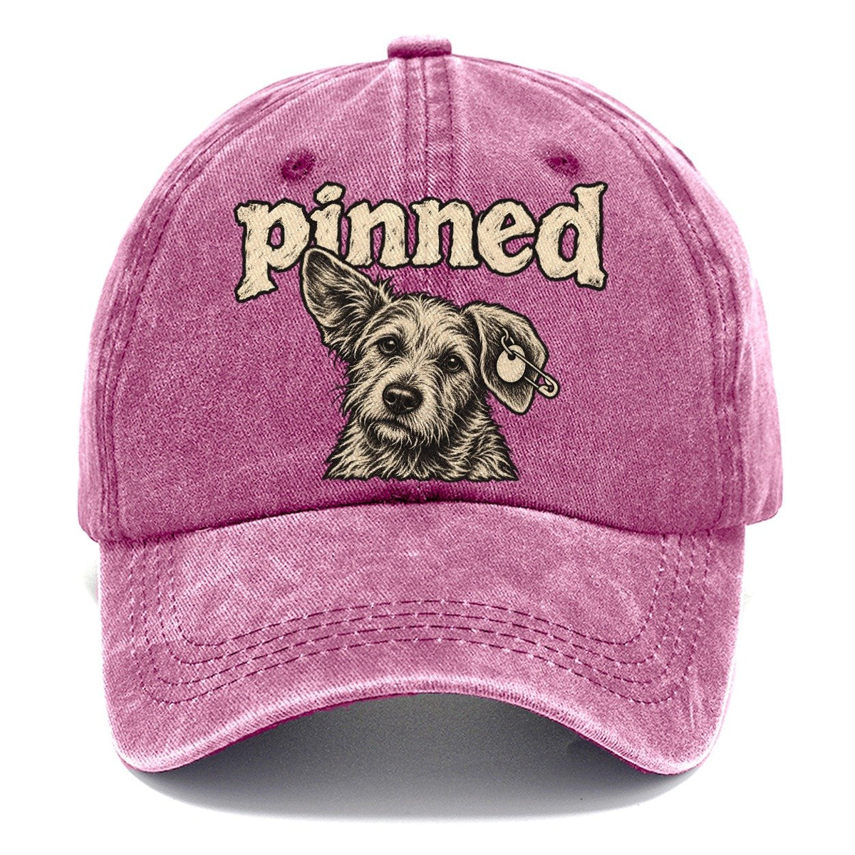 A Scruffy Dog Head With A Safety Pin Through The Ear Tag Bark For Me Classic Cap – Dusty Rose