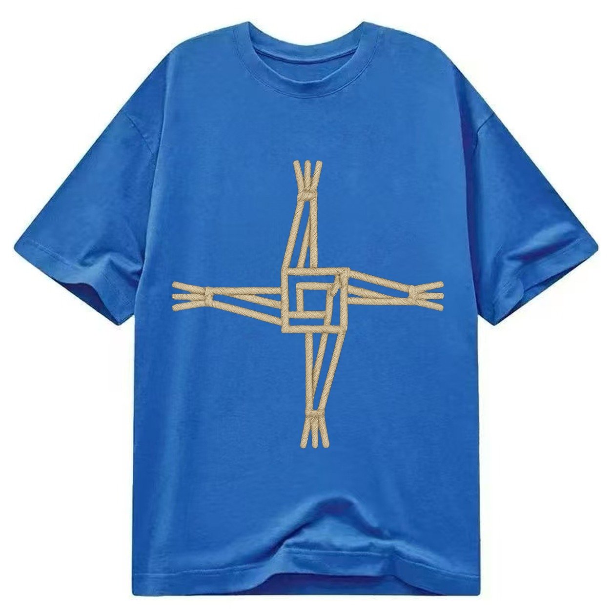 Saint Brigids Cross Woven Rush Cross Natural Beige Thread Ir Classic T-shirt – Blue