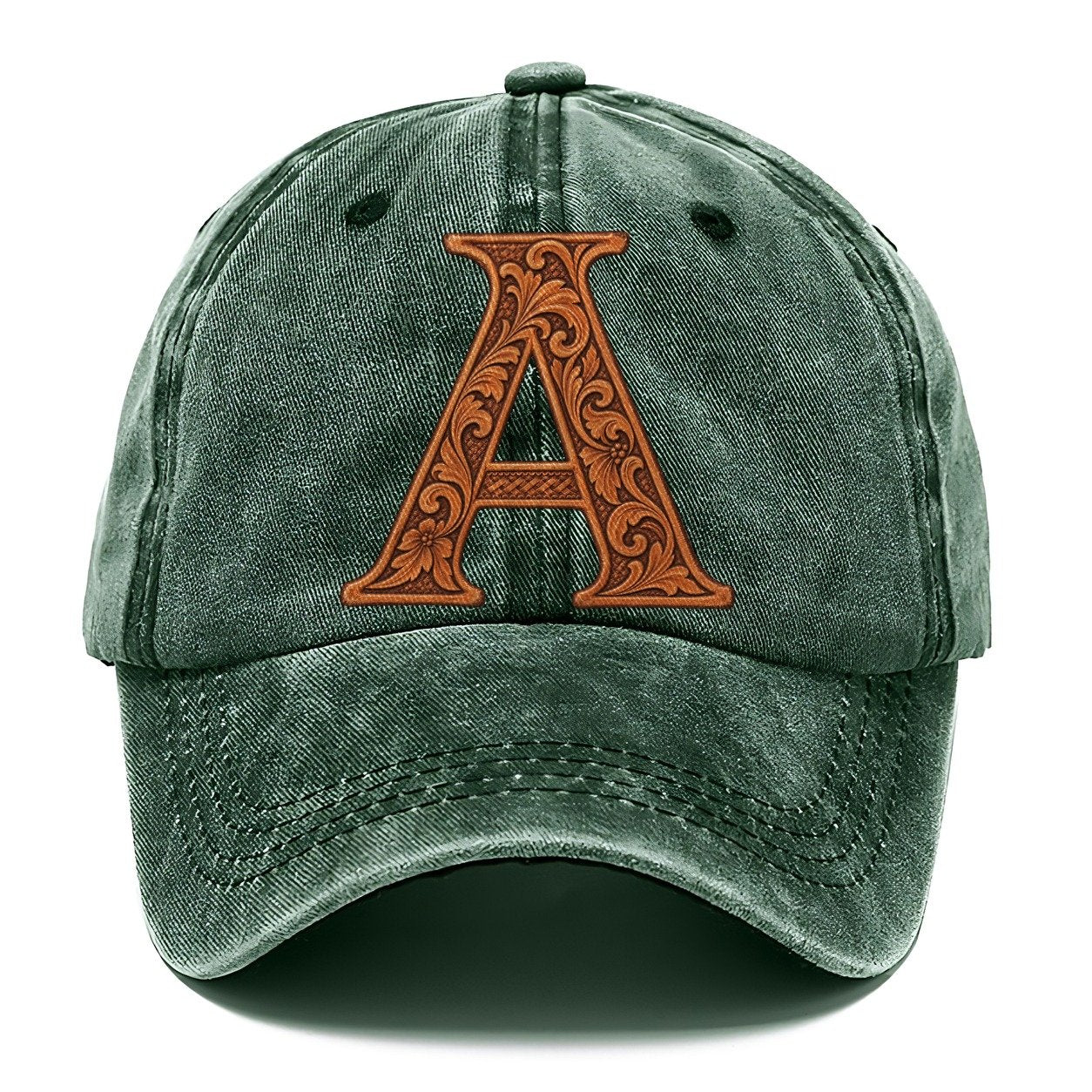 Tooled Leather A Monogram Classic Cap – Forest Mist