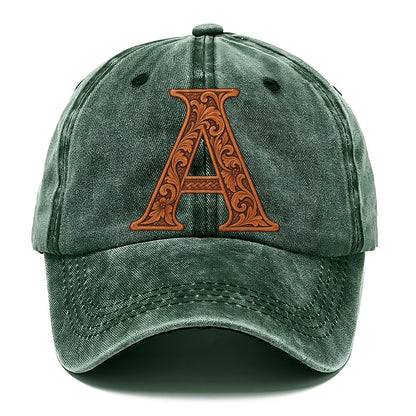 Tooled Leather A Monogram Classic Cap – Forest Mist