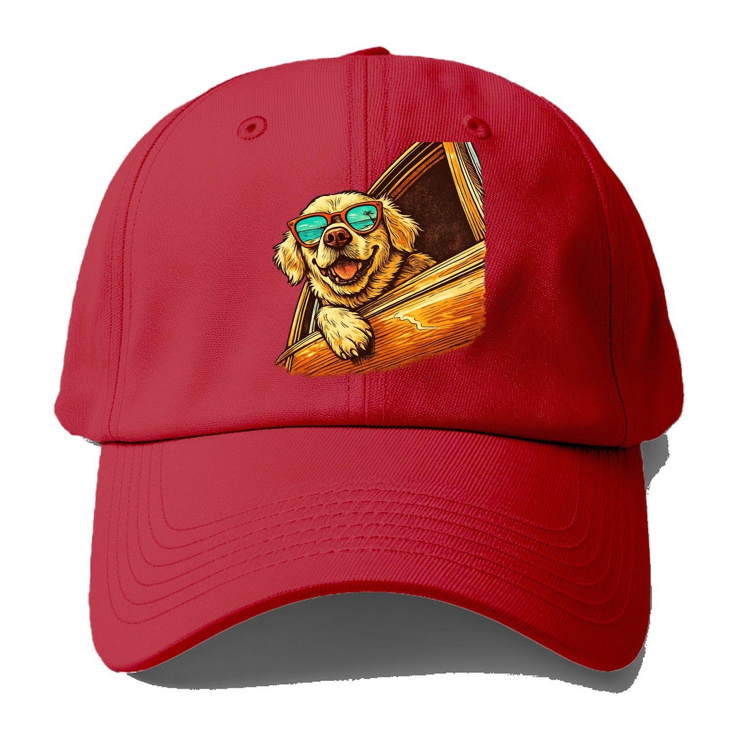 Golden Retriever Shades Road Trip Baseball Cap – Red