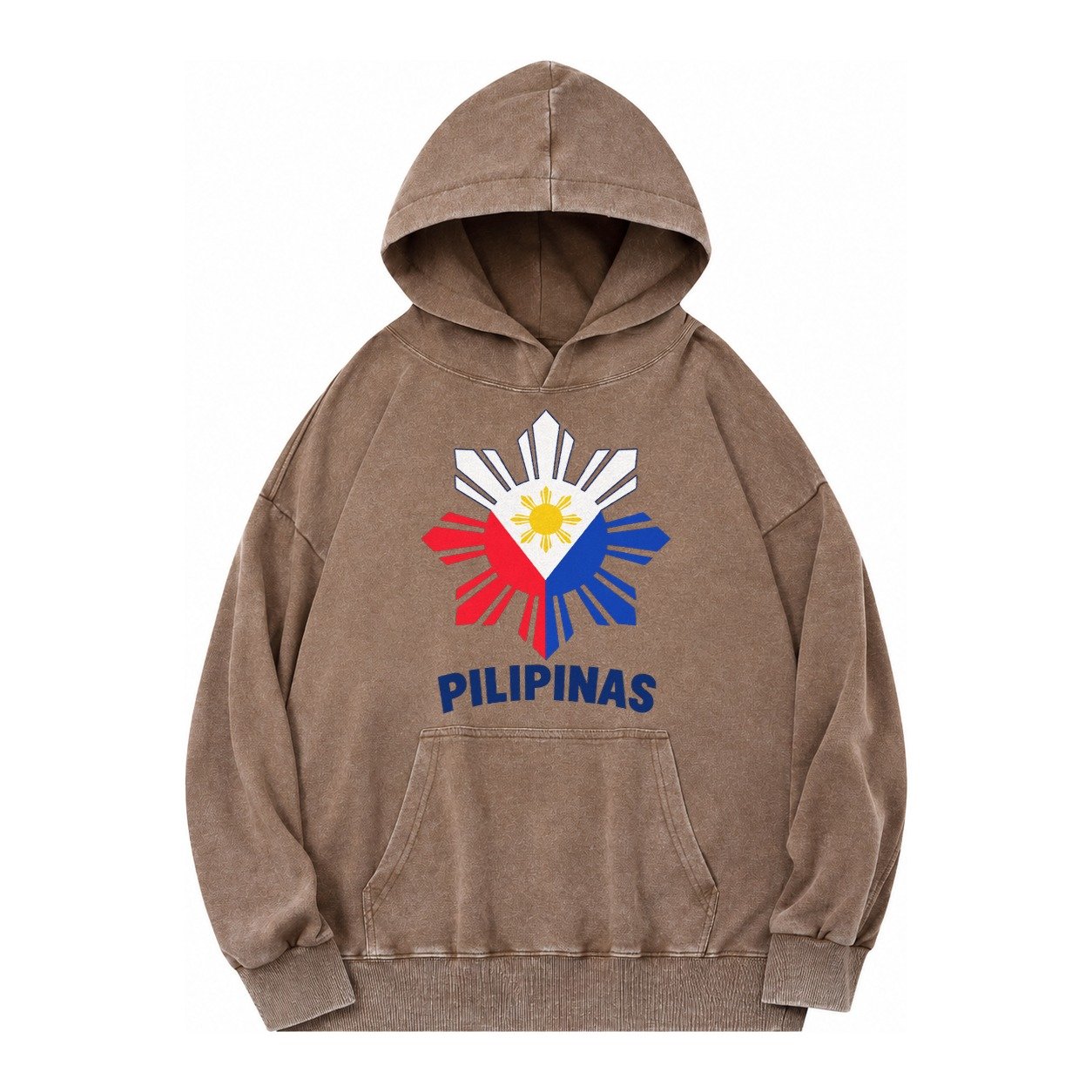 Philippines Sun Stars Vintage Washed Hoodie – Brown