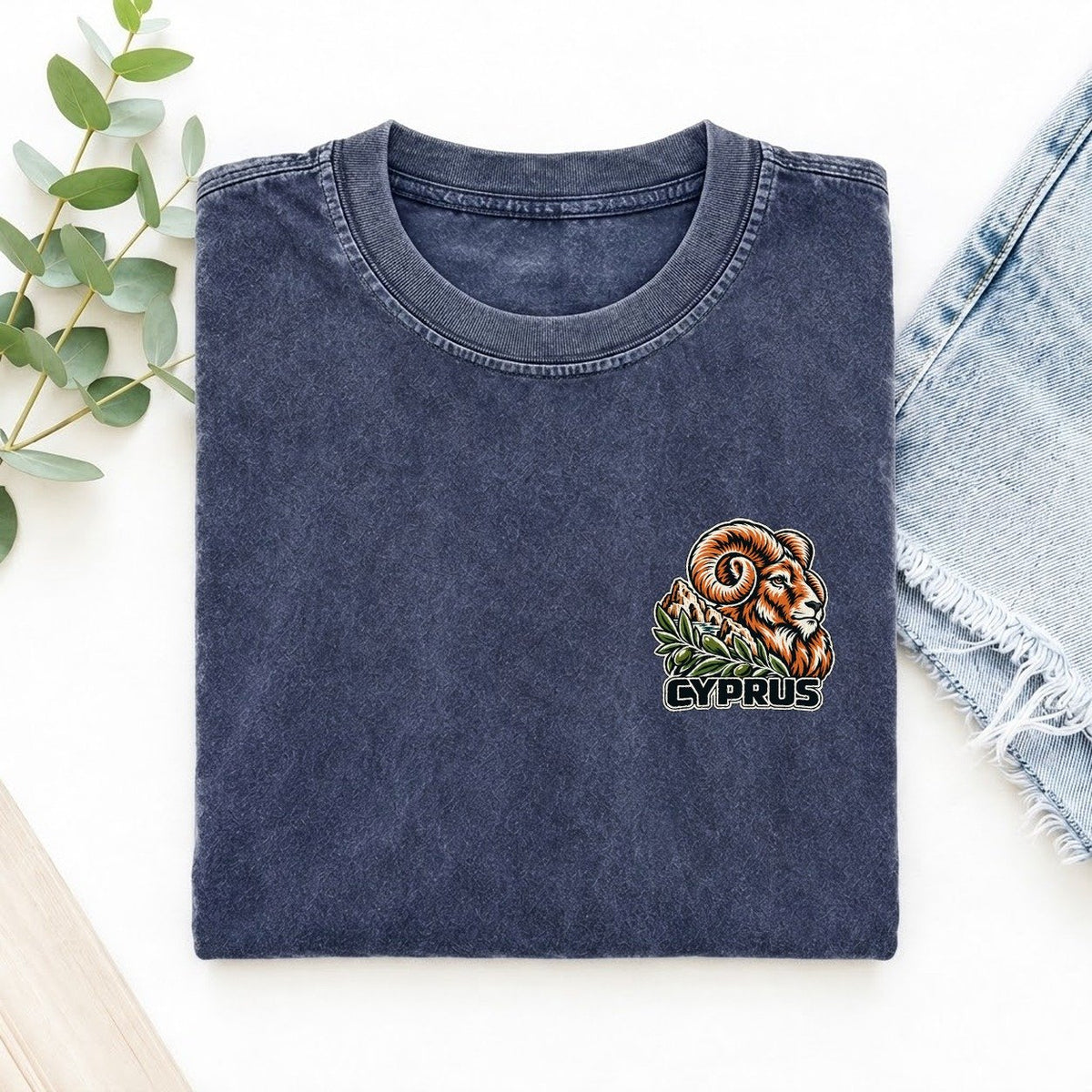 Cyprus Country Pride Left Chest Vintage T-shirt – Blue
