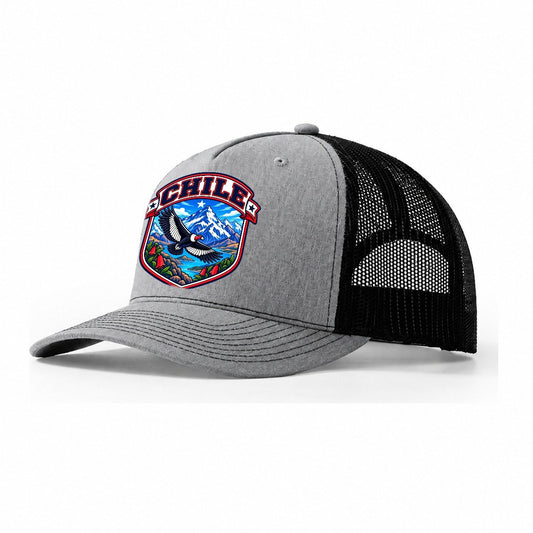 Chile Retro Badge Country Logos Trucker Hat – Sport Grey Black