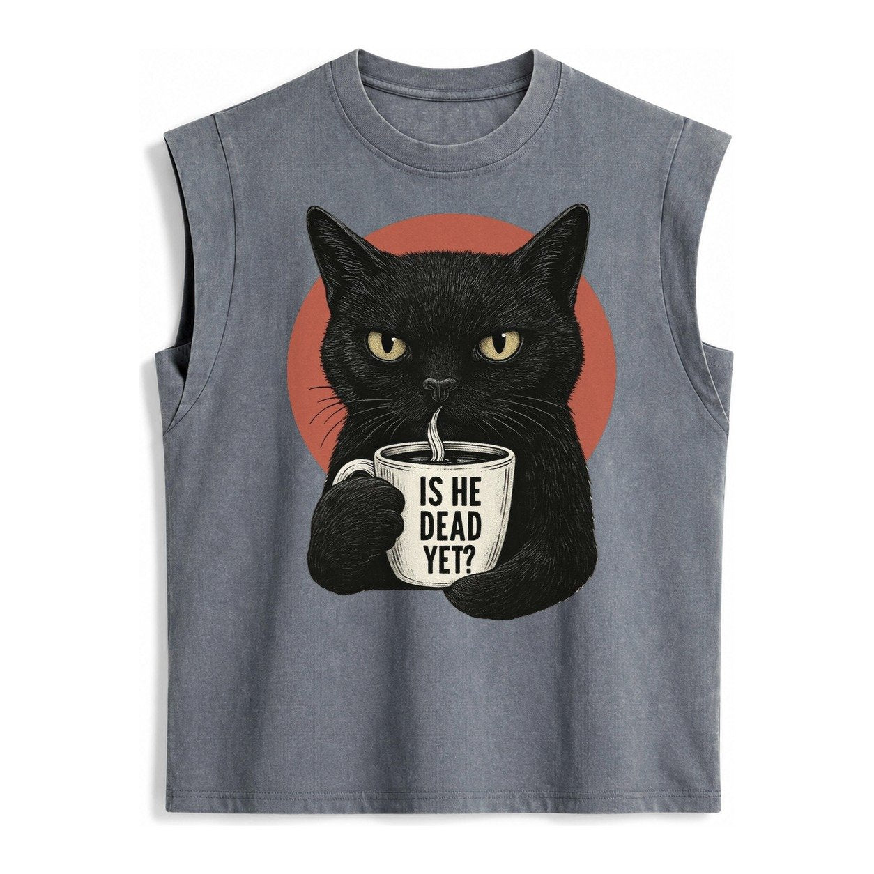 Is He Dead Yet Cat Vintage Washed Tank – Grey
