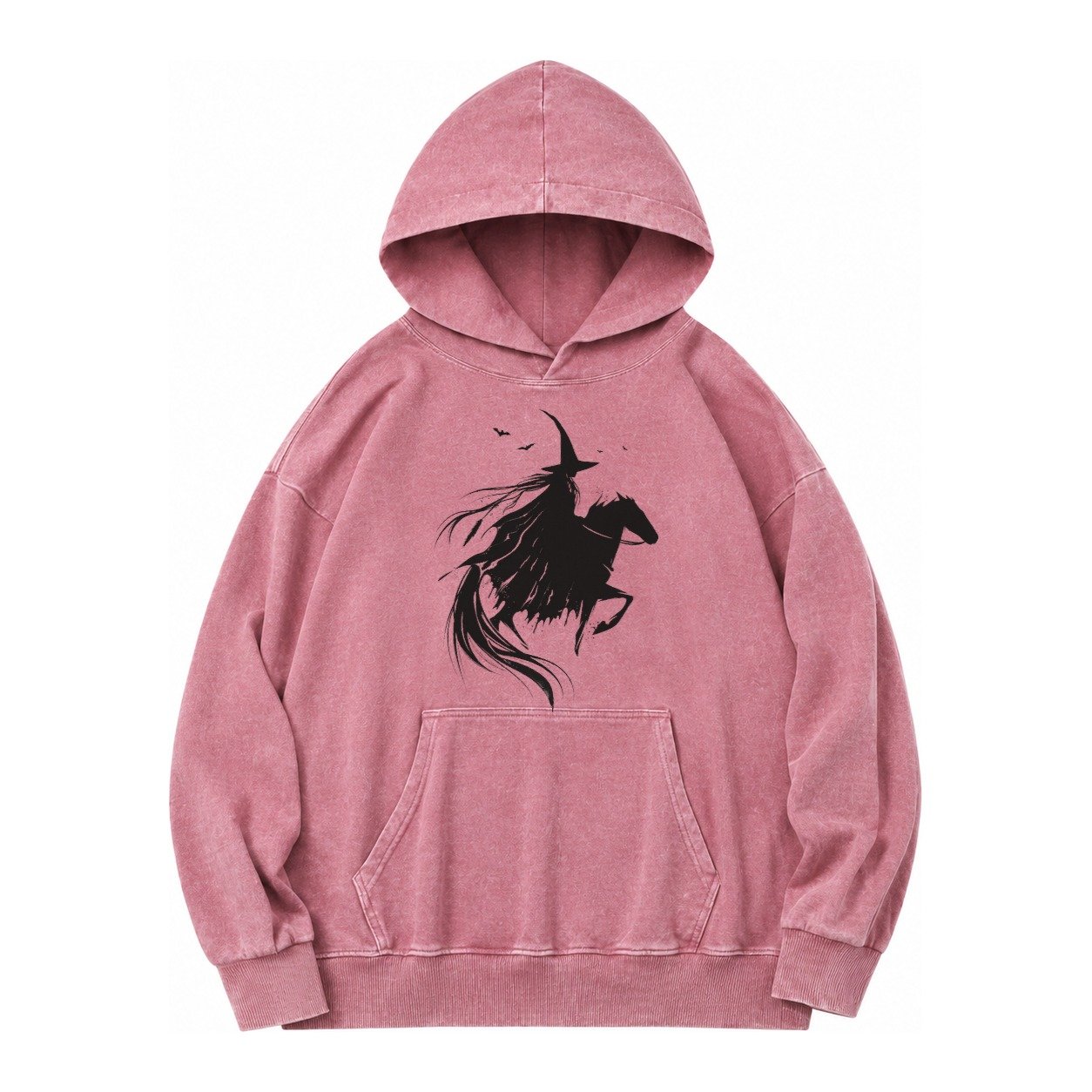 Witch On Horse Vintage Washed Hoodie – Dusty Rose