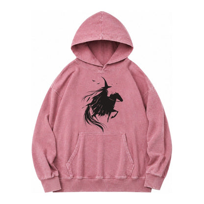 Witch On Horse Vintage Washed Hoodie – Dusty Rose