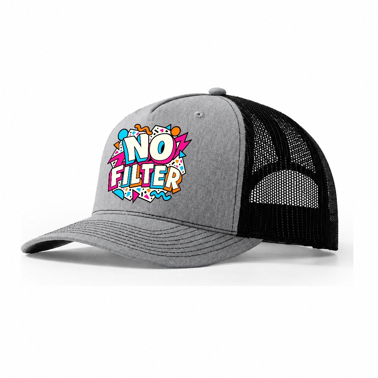 No Filter Crazy Styles Trucker Hat – Sport Grey Black