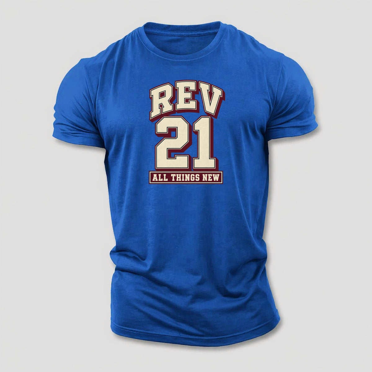 Revelation 21 Varsity Chapel Varsity Cotton T-Shirt – Royal Blue