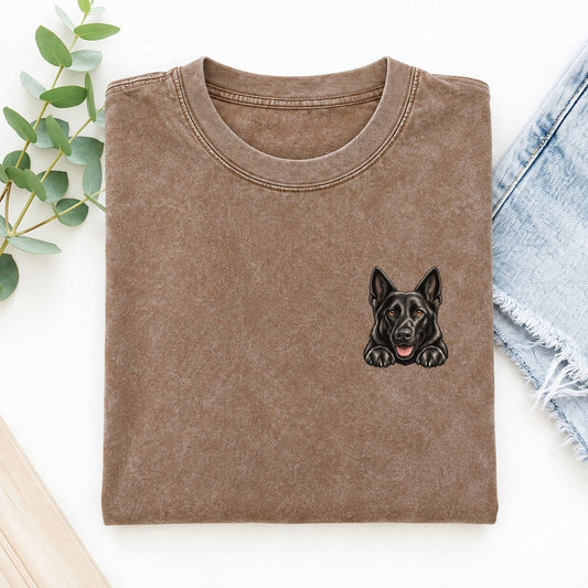 Black German Shepherd Left Chest Vintage T-shirt – Brown