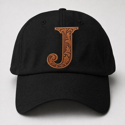 Tooled Leather J Monogram Baseball Cap – Black
