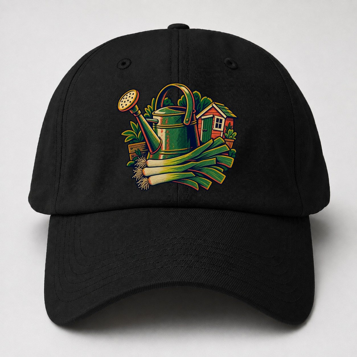 Allotment Shed Watering Can And Leeks Uk Culture Heritage Baseball Cap – Black