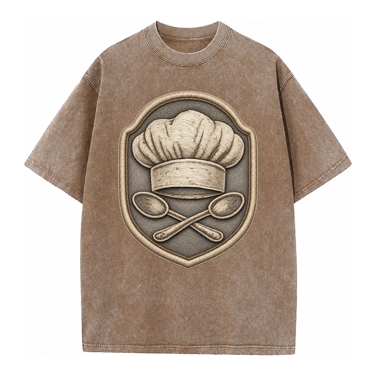 Cooking Chef Hat Toque Blanche With Crossed Spoons In Vintage T-shirt – Brown
