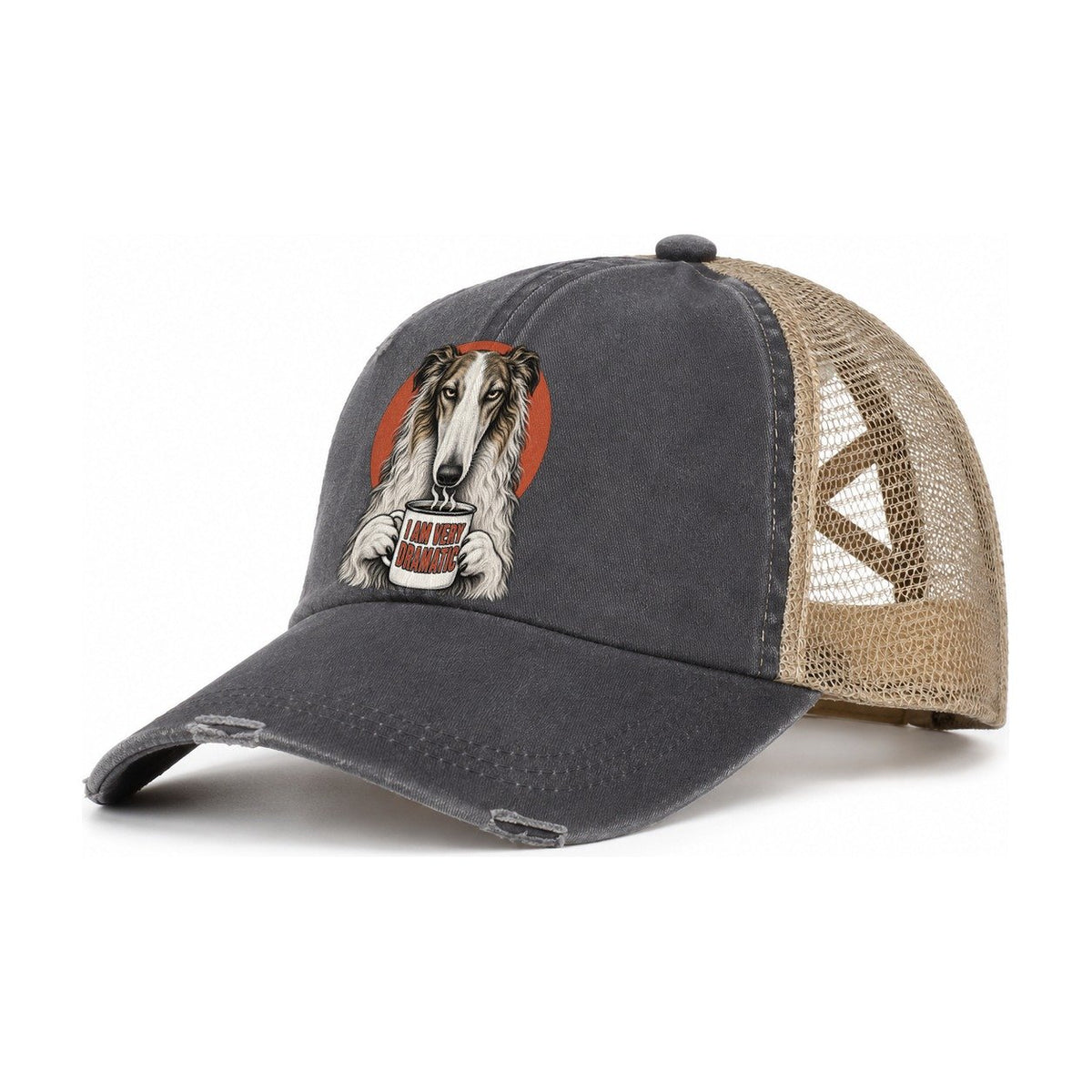 Borzoi Mug Truths Dog Mug Truths Women's Ponytail Trucker Hat – Charcoal Khaki