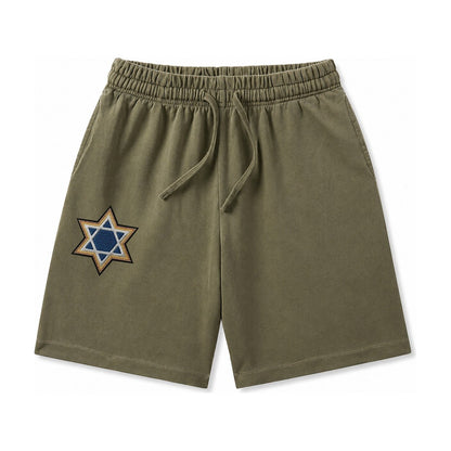 Star Of David Washed Shorts – Army Green
