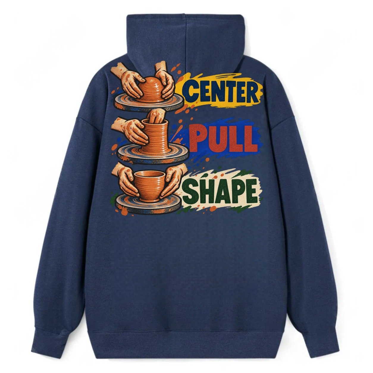 Center Pull Shape Clay Color Makers Classic Pullover Hoodie – Navy